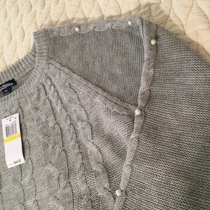 🎁 Gray Pearl Beaded Cardigan Sweater